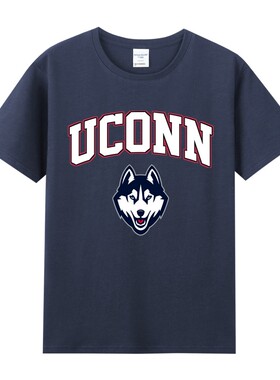 学院风美式美国UConn康涅狄格大学ncaa印花纯棉短袖男女款T恤夏