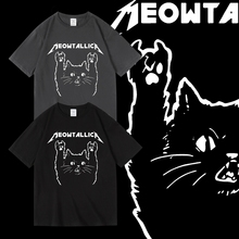 恶搞欧美金属乐队metallica猫卡通印花T恤夏纯棉圆领套头男女短袖