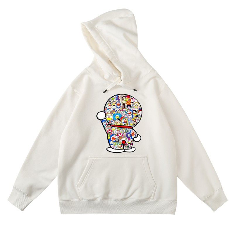 村上隆设计联名机器猫哆啦a梦动漫秋冬加绒连帽卫衣男女套头帽衫