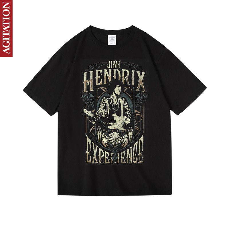 jimiHendrix吉米亨德里克斯吉他周边衣服纯棉圆领短袖半袖T恤男夏