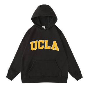 ucla加州大学篮球名校NCAA潮牌印花秋冬加绒连帽套头卫衣男女同款