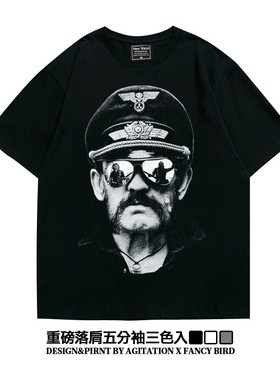 摩托头motorhead欧美摇滚宽松大码落肩款短半袖T恤男夏季oversize