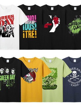 夏纯棉圆领半袖短袖男装摇滚周边青少年T恤乐队greenday绿日