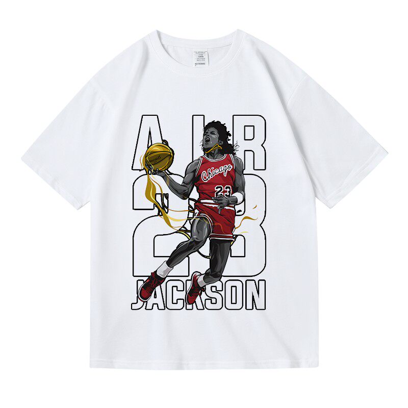 迈克尔杰克逊篮球复古印花周边短袖纯棉圆领宽松T恤男女欧美ins风