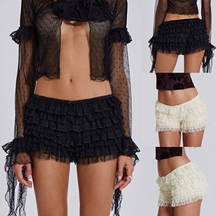 荷叶边波浪低腰短裤 欧美性感纯欲短裤 爆款 JHZ蛋糕纱洛丽塔热裤