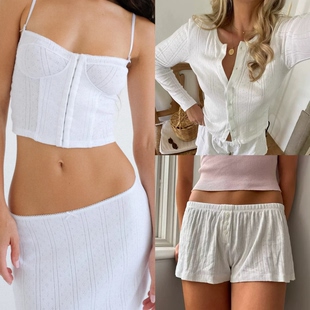 外套居家服pjm胸衣套装 JHZ 淡人辣妹松弛感人棉吊带半身裙短裤