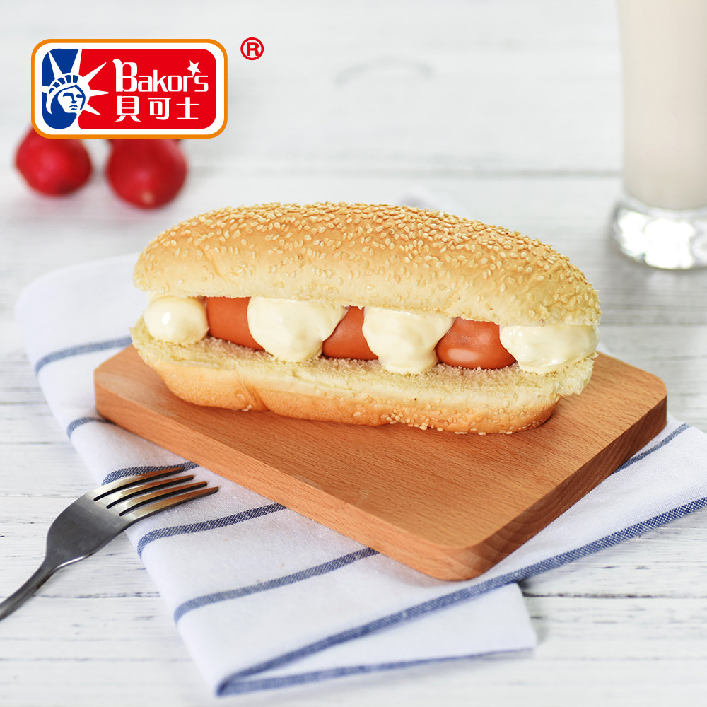 贝可士新款美式芝麻热狗面包胚长形汉堡店食品早餐包松软面包商用