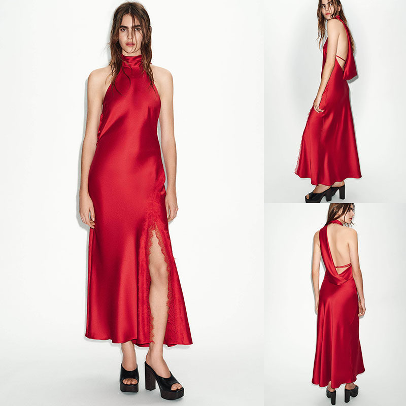 2026春季新品 女装 甜美红色蕾丝拼接内衣式连衣裙 2298054 600
