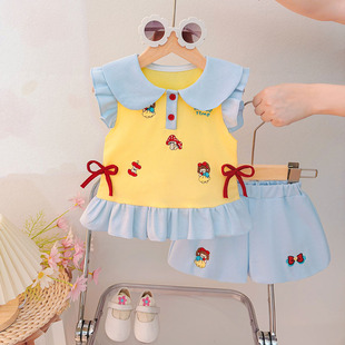 女童夏季套装新款儿童小女孩夏天衣服薄款洋气宝宝无袖两件套时髦