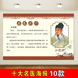 中医养生馆十大名医画像装饰挂画医院诊室文化墙壁古代名人贴画纸