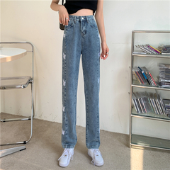 Real price 2021 summer new product Butterfly Embroidery loose and versatile show thin straight jeans