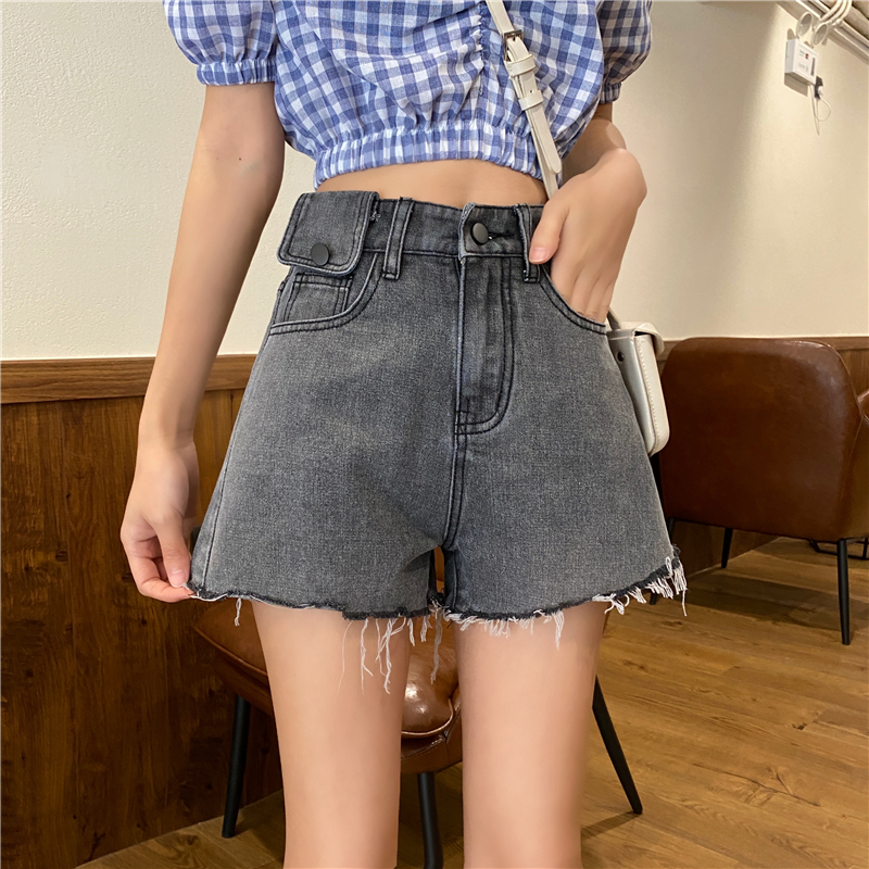 Real price 2021 Korean High Waist Wide Leg wash versatile thin denim shorts