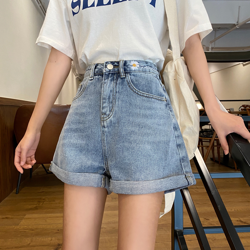 Real price 2021 summer new high waist hemmed embroidered jeans