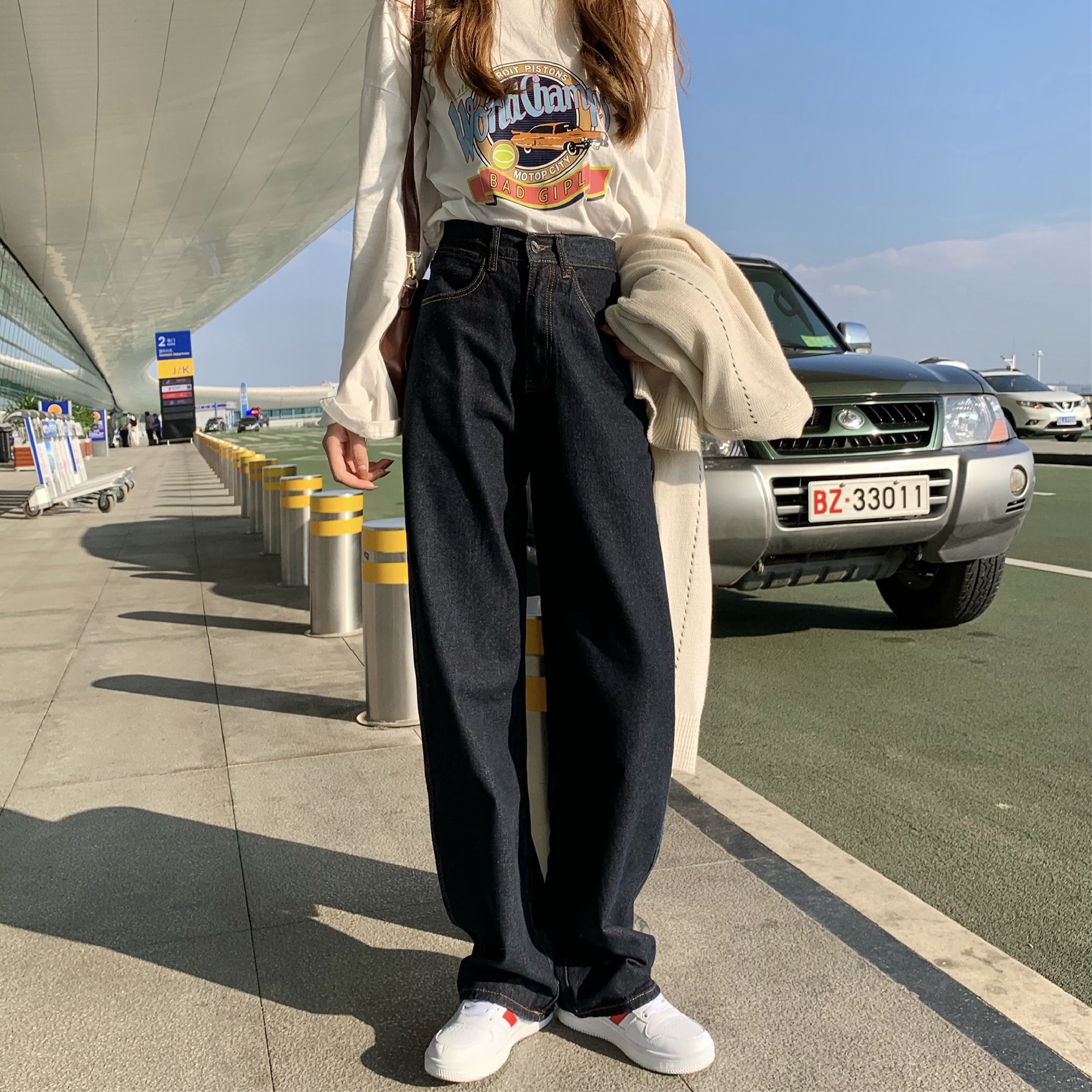 Real shot real price daily ins versatile wide high waisted slim autumn mopping pants Wide Leg Jeans