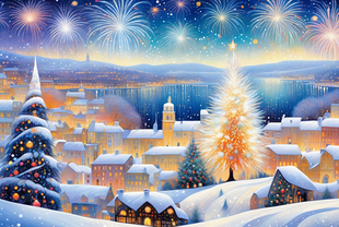 木质拼图300/500/1000片大型成年人减压儿童益智拼块圣诞烟花夜晚