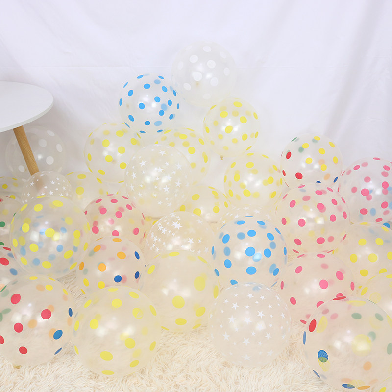 12寸彩色透明波点印花乳胶气球儿童成人生日场景布置装饰用品气球,节庆用品/礼品,气球,淘宝优惠券,粉丝福利购,淘宝优惠卷