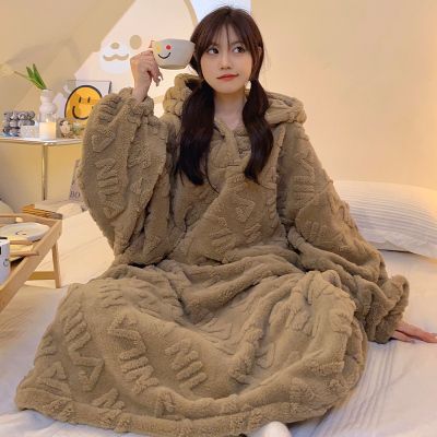 睡裙女秋冬季加厚珊瑚绒长款甜美