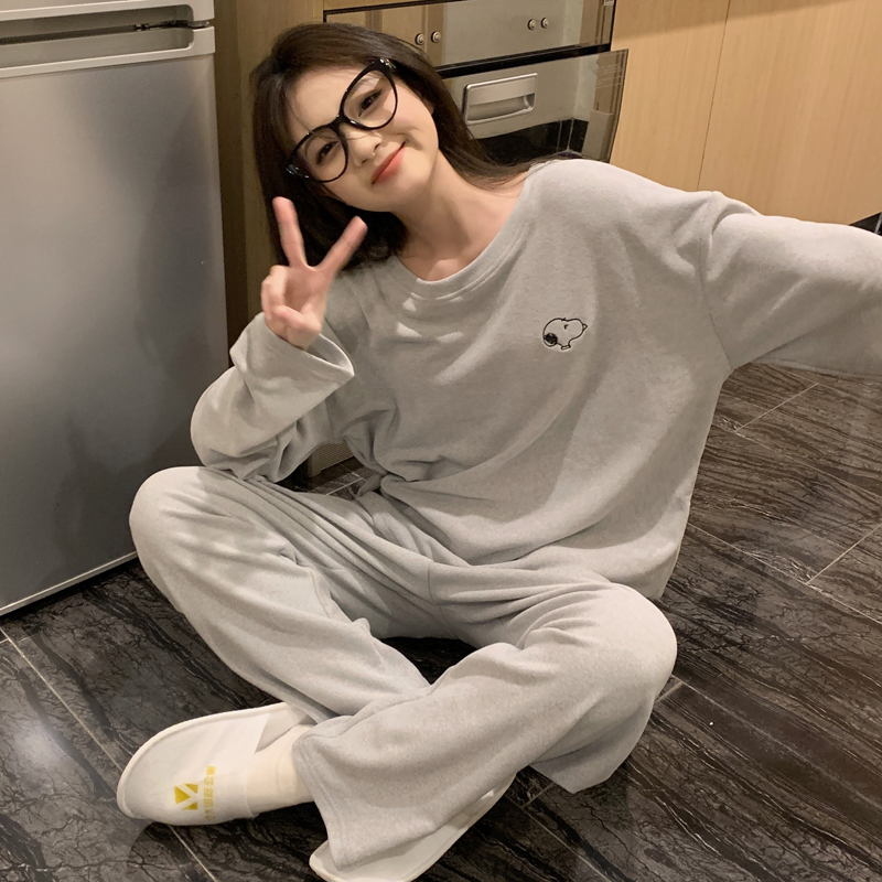 韩版in风德绒睡衣女秋冬加厚保暖
