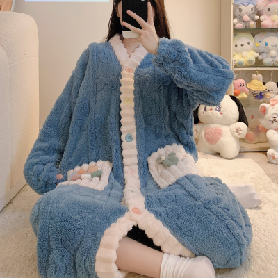 冬季珊瑚绒睡裙女加绒加厚睡衣女