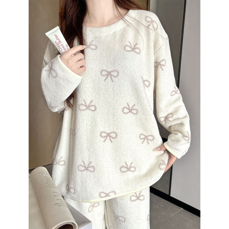 慵懒风圆领套头薄绒睡衣女秋冬款2024新款珊瑚绒休闲套装家居服季,女士内衣/男士内衣/家居服,睡衣/家居服套装,淘宝优惠券,粉丝福利购,淘宝优惠卷