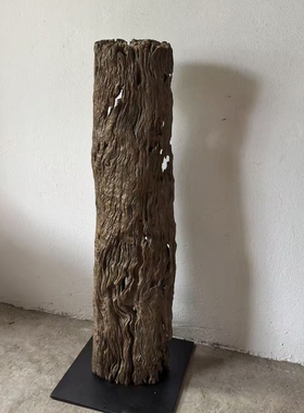 古旧老木头朽木立柱侘寂风艺术空间装饰老物件古董柱子25913