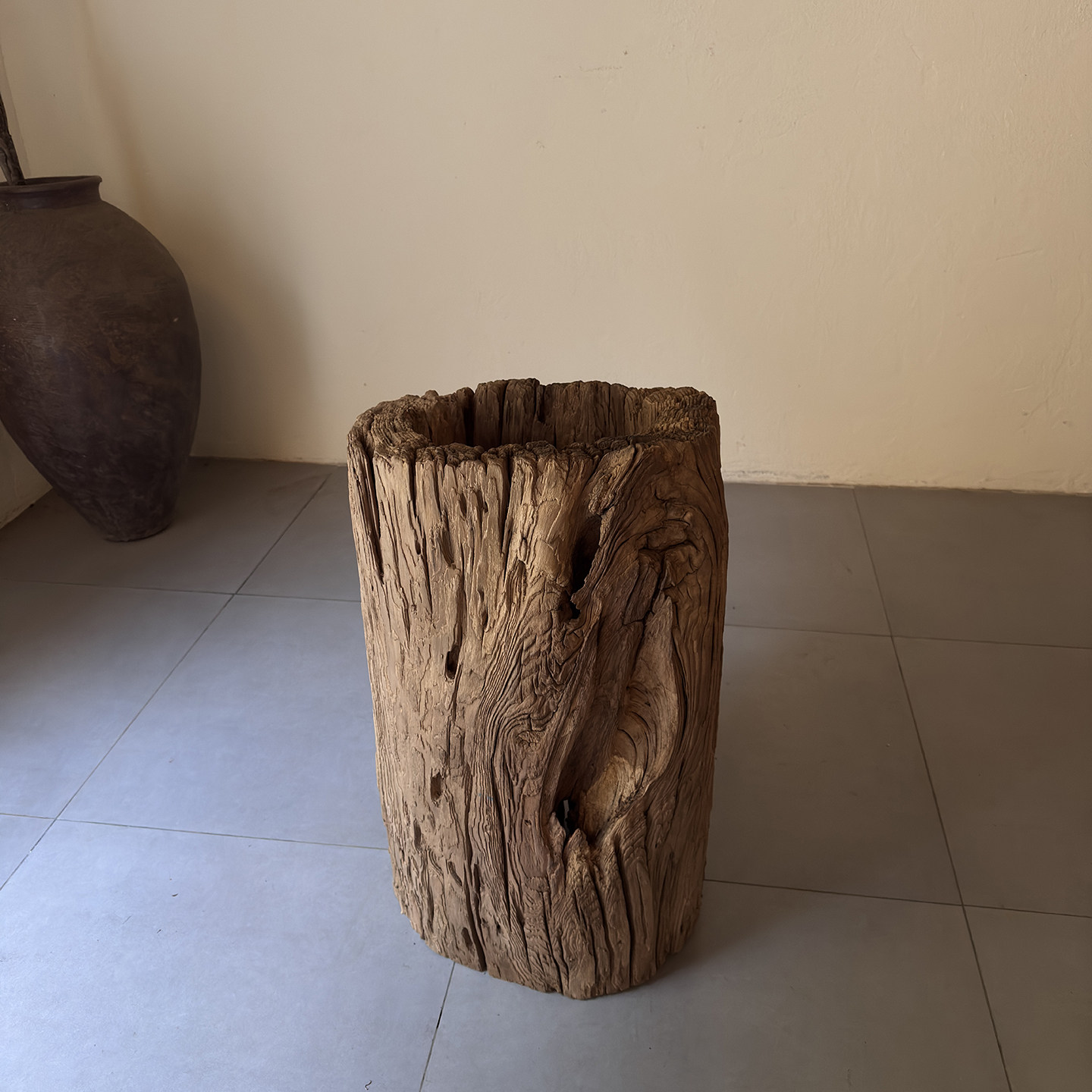 古旧老木头枯木侘寂风摆件木桶干花插花桶收藏摆件26107