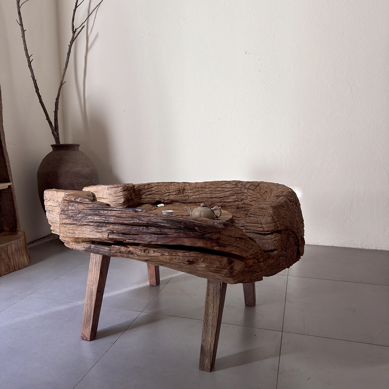 古旧老木头茶空间老物件茶桌禅意摆件桌子空间装饰老木251122