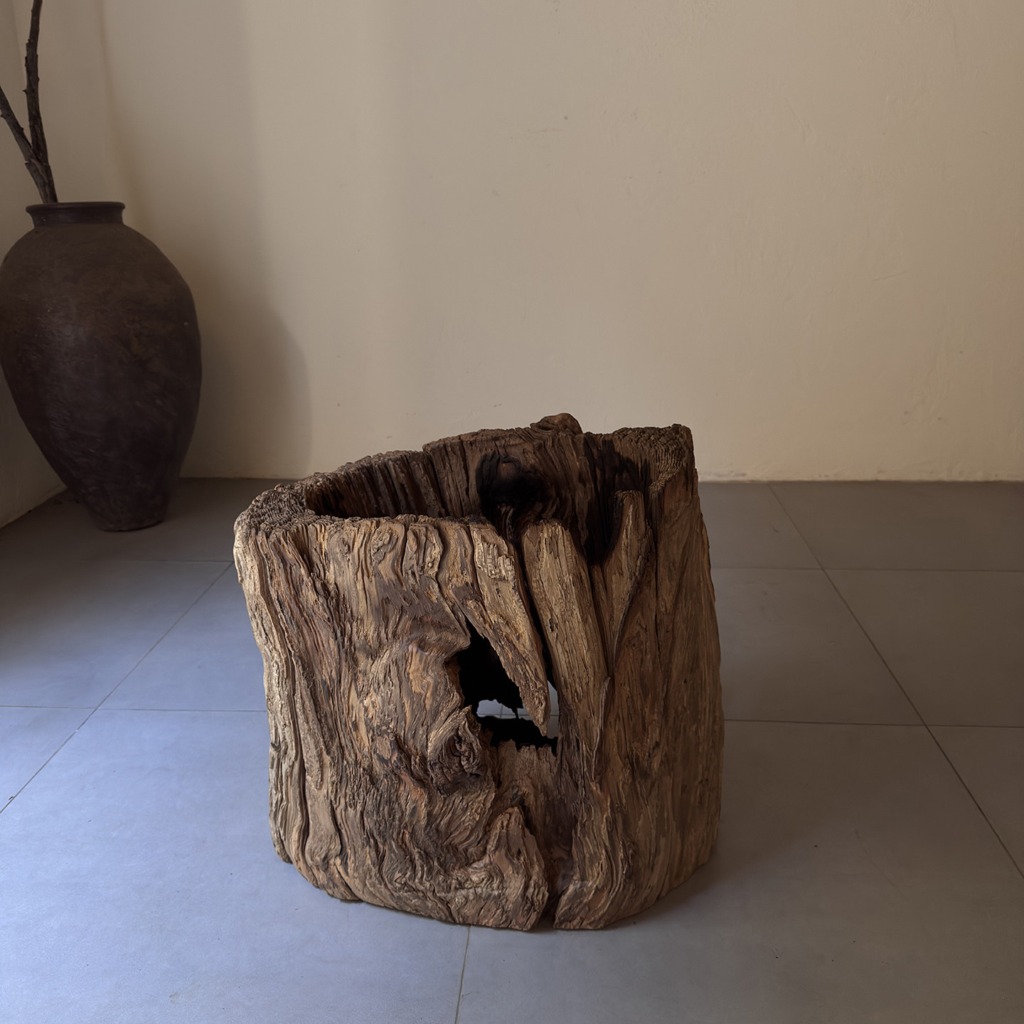 古旧天然朽木老物件装饰干花插花桶收藏古董装饰木桶摆件26109