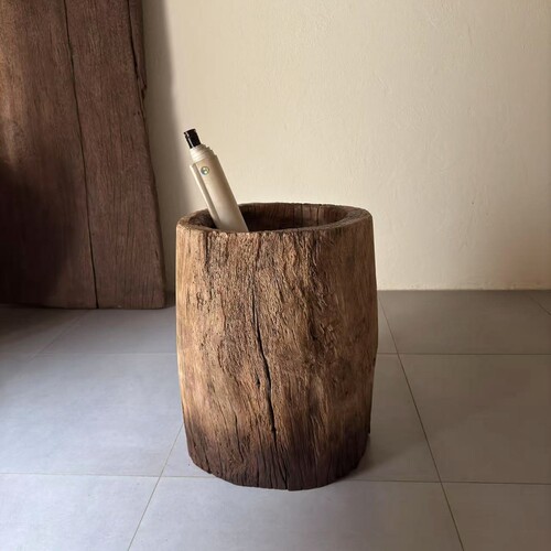 侘寂风木桶插花桶干花桶摆件