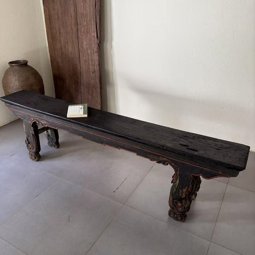 雕花老木头凳子侘寂风古旧凳子