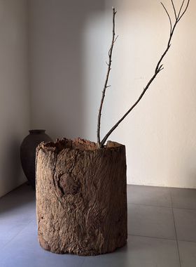 古董枯木插花桶侘寂风空间枯木桶收藏摆件艺术空间装饰26119