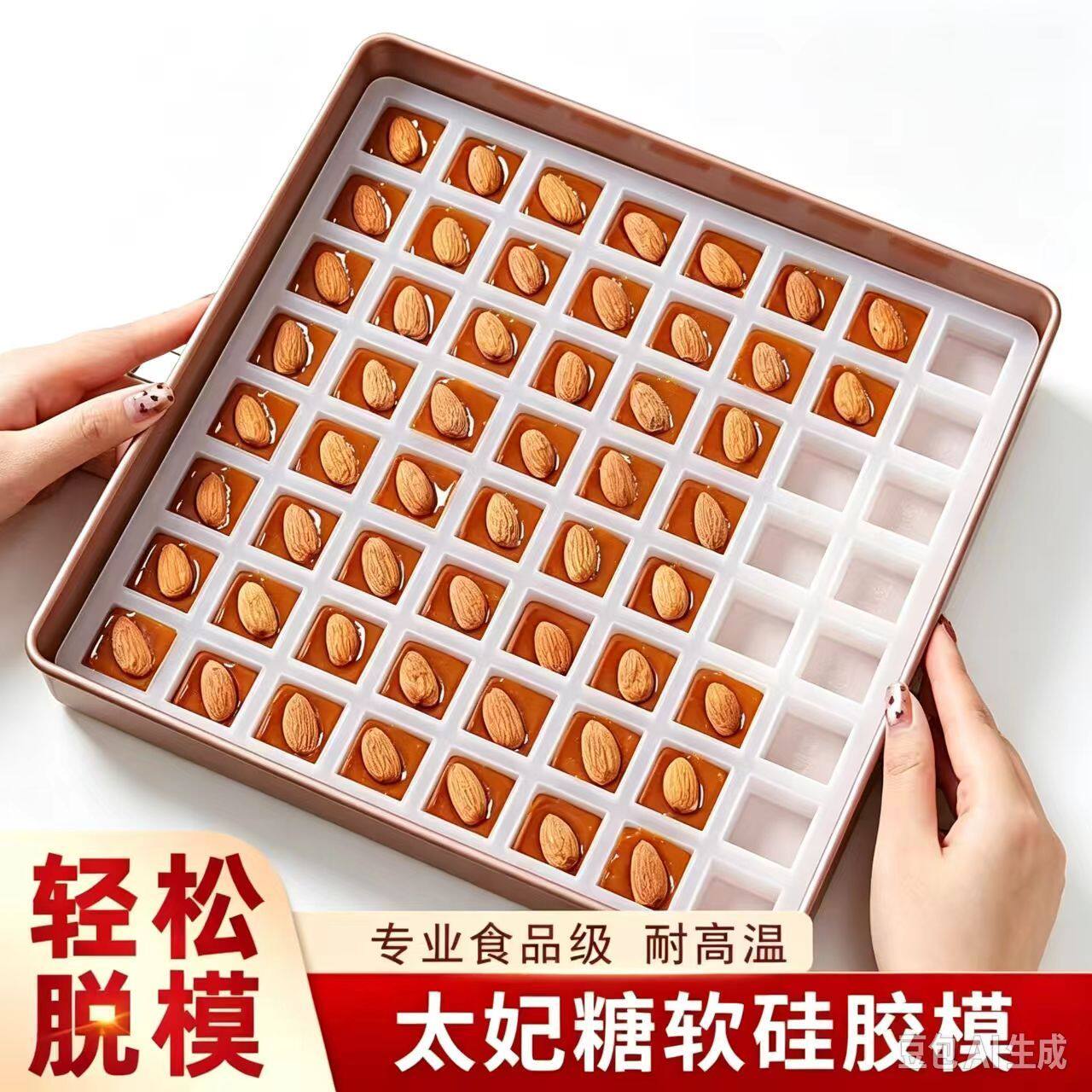 正方形生巧模具64连硅胶巧克力太妃糖冰格皮冻菜品摆盘造型磨具