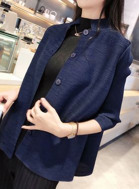 三宅系列新款洋气外套2025春秋褶皱宽松修身显瘦开衫上衣女