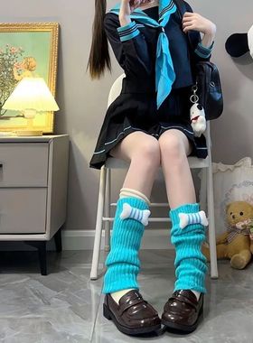 秋冬多巴胺骨头堆堆袜套y2k少女白色亚文化辣妹小众腿套百搭显瘦