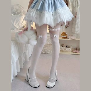 袜 lolita猫咪拼接白色丝袜女甜美可爱蝴蝶结jk袜子纯欲风百搭连裤