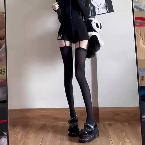 吊带袜白色jk大腿袜子高筒黑丝天鹅绒长筒袜女过膝袜吊带一体过膝