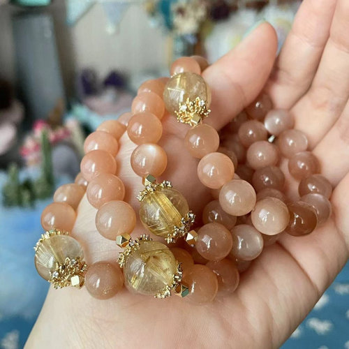 天然粉金水晶手串原创设计款水晶