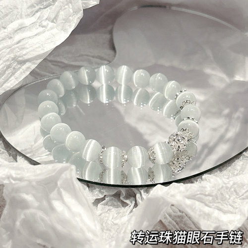 清冷感猫眼石纯银手链女新古风转