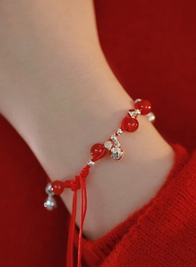 苗疆少女天然和田玉手链红玛瑙手