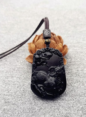 黑曜石十二生肖吊坠鼠牛虎兔龙马