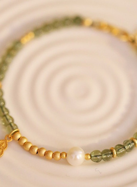 925纯银橄榄石淡水珍珠手链女手