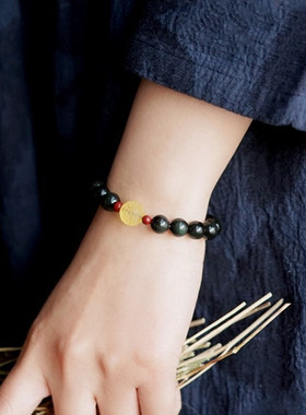 典润黑曜石手链男女士款手串配蜜