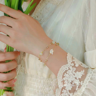 萌宠kt猫 天然和田玉猫咪手链少女感显白ins小众设计送礼厂家批发