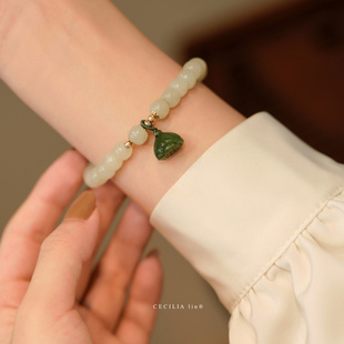 典润珠宝天然和田玉莲蓬手链国潮手串中国风礼物男女个性