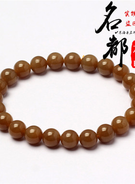 名都水晶 天然糖料和田玉手链 气质款糖色和田玉圆珠手串批发
