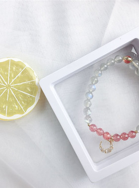 天然草莓晶灰月光石手链新月神话