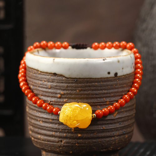 南红玛瑙手链民族风蜜蜡貔貅手串