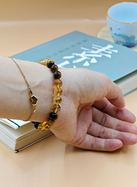 原创天然黄水晶情侣手链一对男女