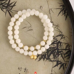 天然白玉菩提串珠手链江明月铃兰花古风手串女款 白玉菩提圆珠手串