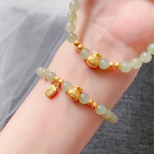 仿青玉福袋福牌手串女diy简约气质小红书热销小众设计款 福袋手链